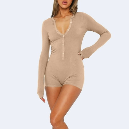 Yoga Pants Women Womens Shorts Sexy Bodysuit V-Neck Long Sleeve Yoga Rompers Workout Ribbed Pajamas Sport Jumpsuits Rompers