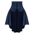 thumbnail image 3 of YiZYiF Womens Gothic Medieval Steampunk Satiny Pirate Skirt Lace-up Tiered Ruffled High Low Skirts Navy Blue 3XL, 3 of 7