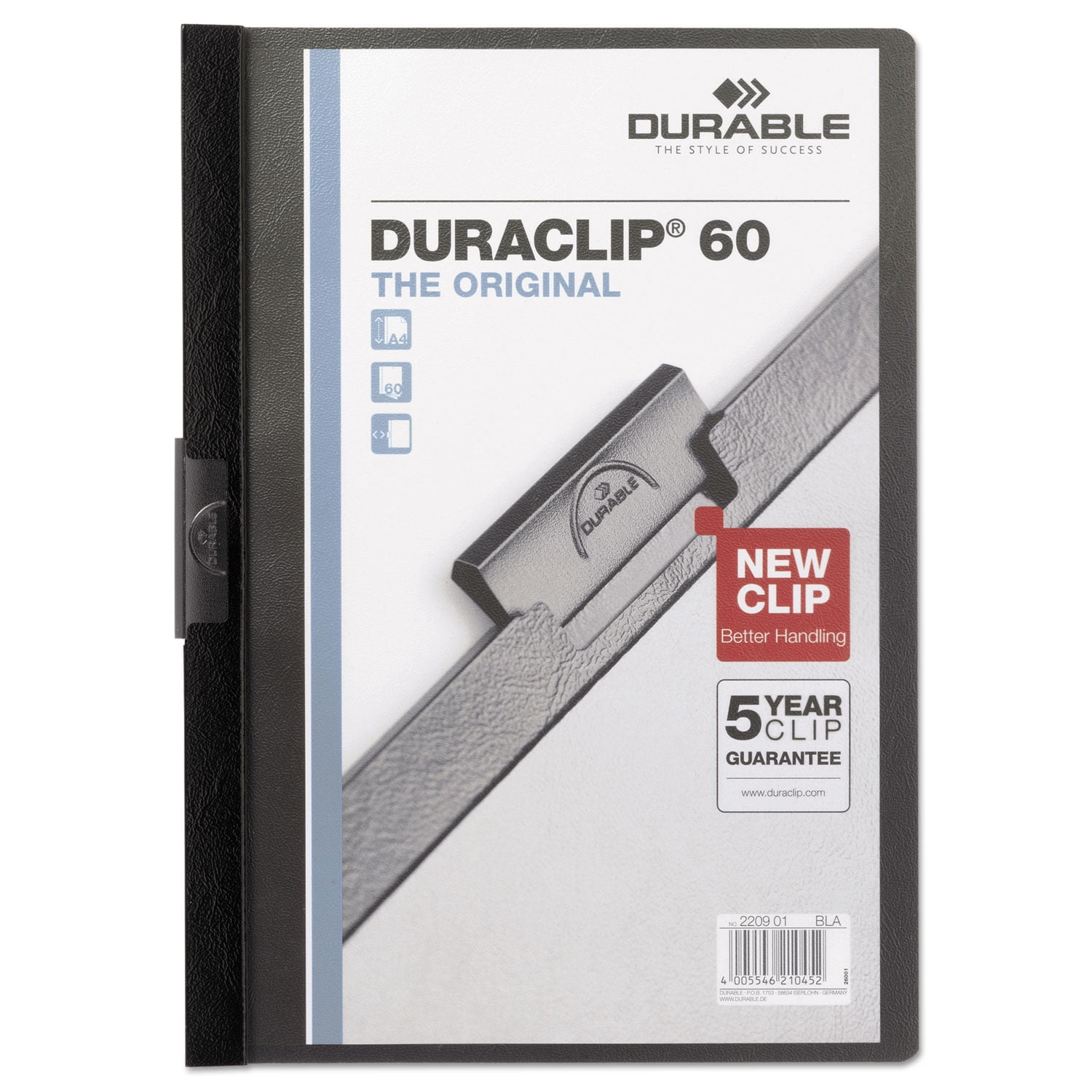 Durable Vinyl DuraClip Report Cover w/Clip Letter Holds 60 Pages Clear/Black 221401
