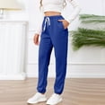 thumbnail image 4 of Ladies Winter Pants Lace-up High Waist Pockets Cotton Thermal Sweatpants Knit Textured Pajama Bottoms Joggers (Large, Blue), 4 of 6