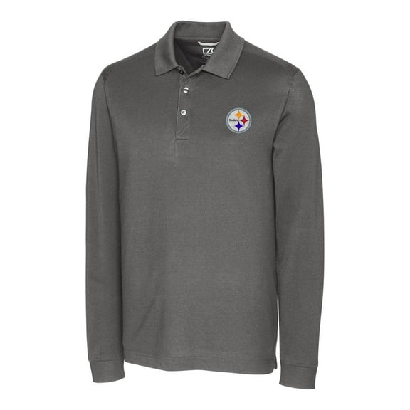 Men's Cutter & Buck Gray Pittsburgh Steelers Advantage Long Sleeve Polo