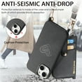 thumbnail image 6 of SaniMore for iPhone 13 Case, PU Leather Removeable Zipper Purse with Card Slots Crossbody Lanyard Shockproof Bumper Anti-drop Love Heart Stylish for Girls Women Wallet Cover for iPhone 13, Black, 6 of 9