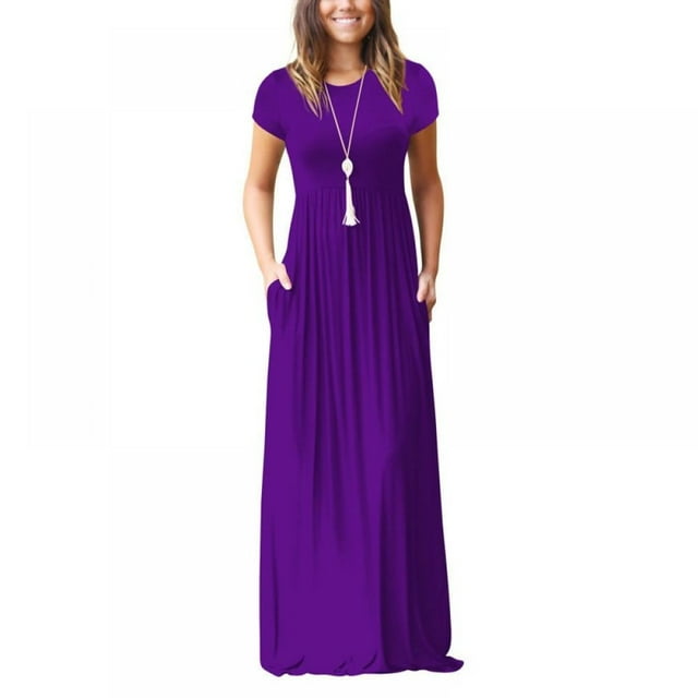 Robe Maxi pour Femme Col Rond avec Poche Été Ample Décontractée Robe Bouffante Femme Rétro Longues Robes vestidos mujer