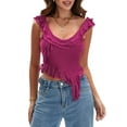 thumbnail image 2 of Michellecmm Women Asymmetrical Mesh Tank Tops Solid Color Scoop Neck Ruffles Sleeveless Vests Summer Casual Backless Tops Streetwear, 2 of 8