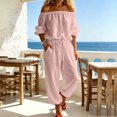 thumbnail image 2 of Jerdar Womens 2 Piece Outfits Off Shoulder Tops Wide Leg Pants Drawstring Waist Side Pockets Vacation Travel Casual Lounge Streetwear XL, 2 of 8