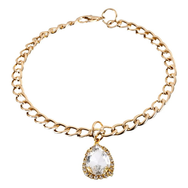 Collar y dije brillante de diamantes de imitación con colgante de gota de agua ajustable blanco