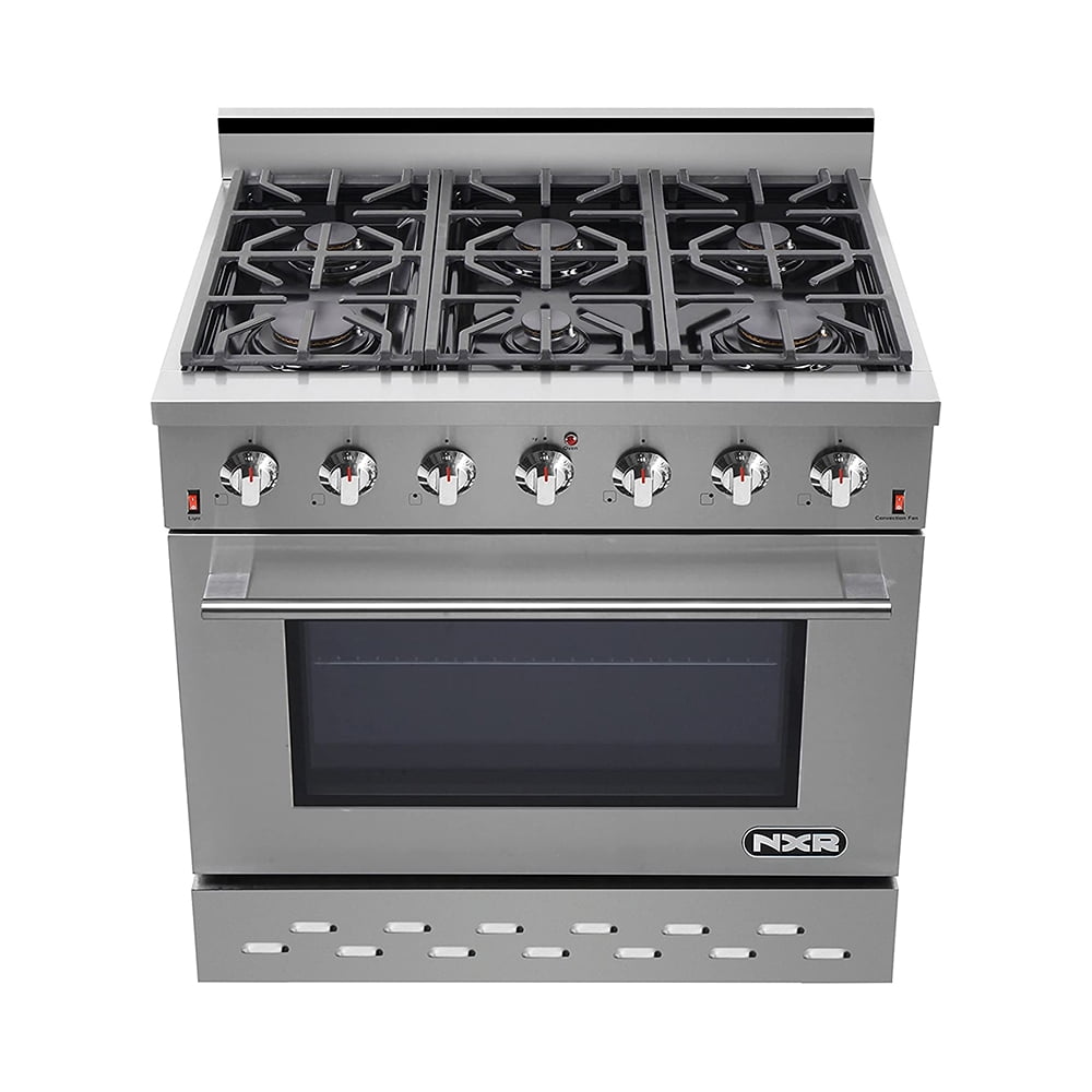 NXR 36" Stainless Steel Dual Fuel Range with 5.5 cu. ft. Convection Oven & Under Cabinet Hood Bundle NKD3611 RH3601