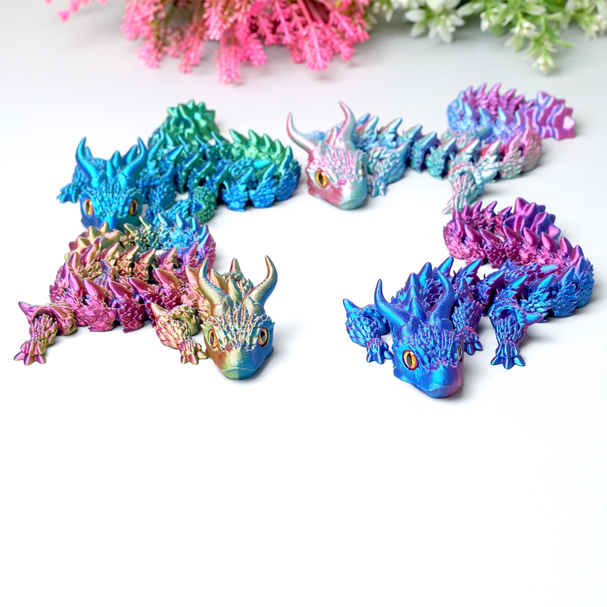 4pcs/set 3D Printed Triceratops ,Flexible Joint Animal lacertid Figurines,Realistic Eyes, Home Office Decor,Fidget Toy for Adults Teens Boy Festival Gifts
