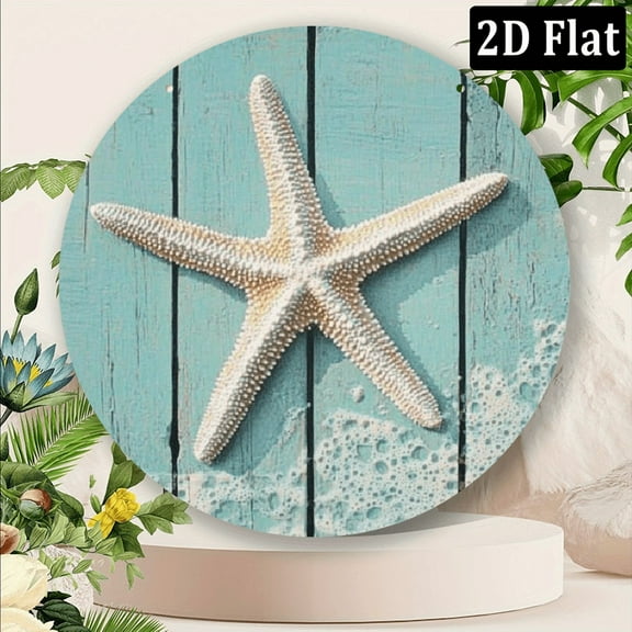 Rustic Starfish Metal aluminum Sign - 8*8 Inch Coastal Ocean Wall Art Plaque with Distressed Turquoise Wood Design, Durable Aluminum Vintage Decor for Bedroom, Cafe, Garage & Holiday Home Decoration