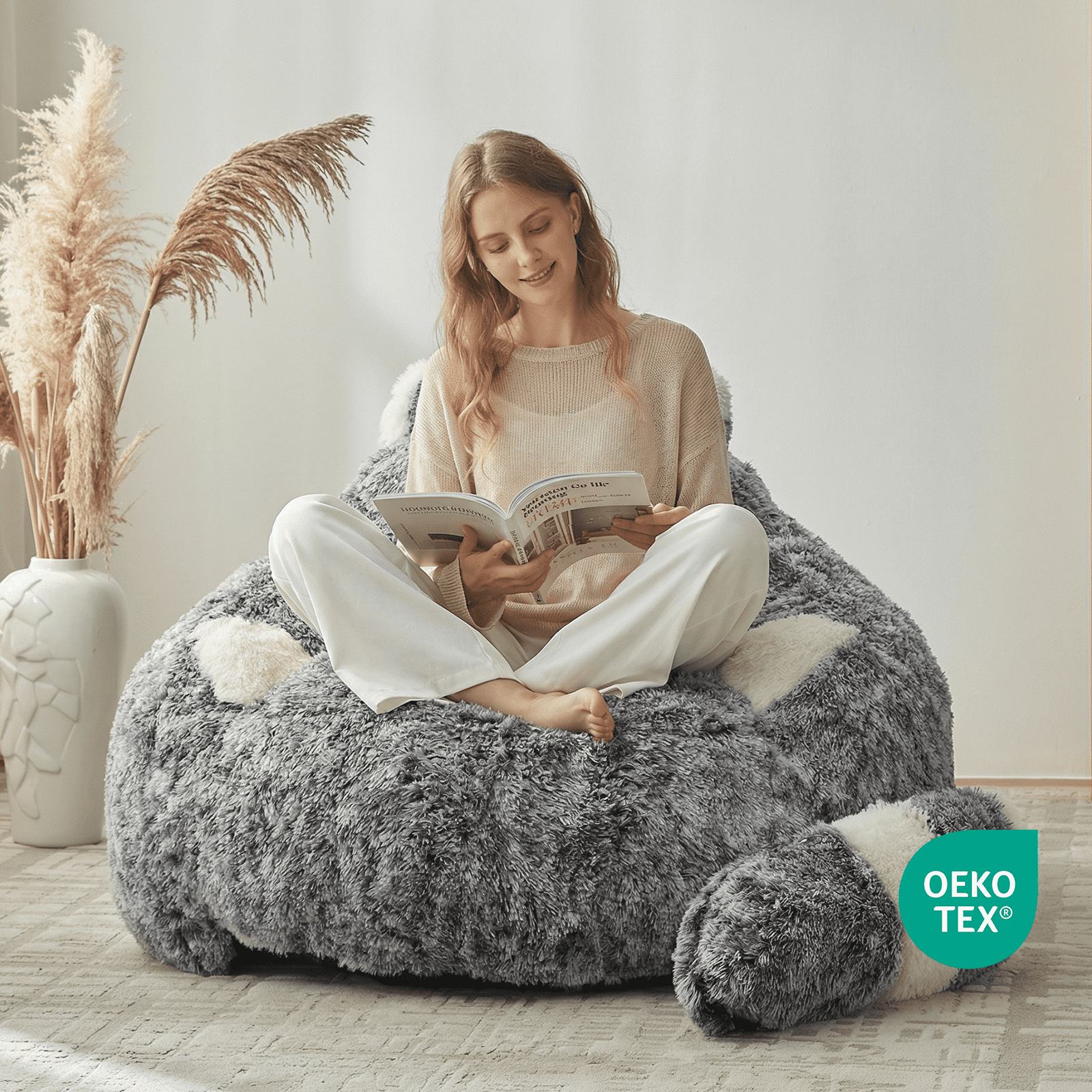 Ebenchico 3.7ft Raccoon Shaped Bean Bag Chair for Adults Teens Kids, Large Beanbag Chairs for Reading Gaming Relaxing(Black)