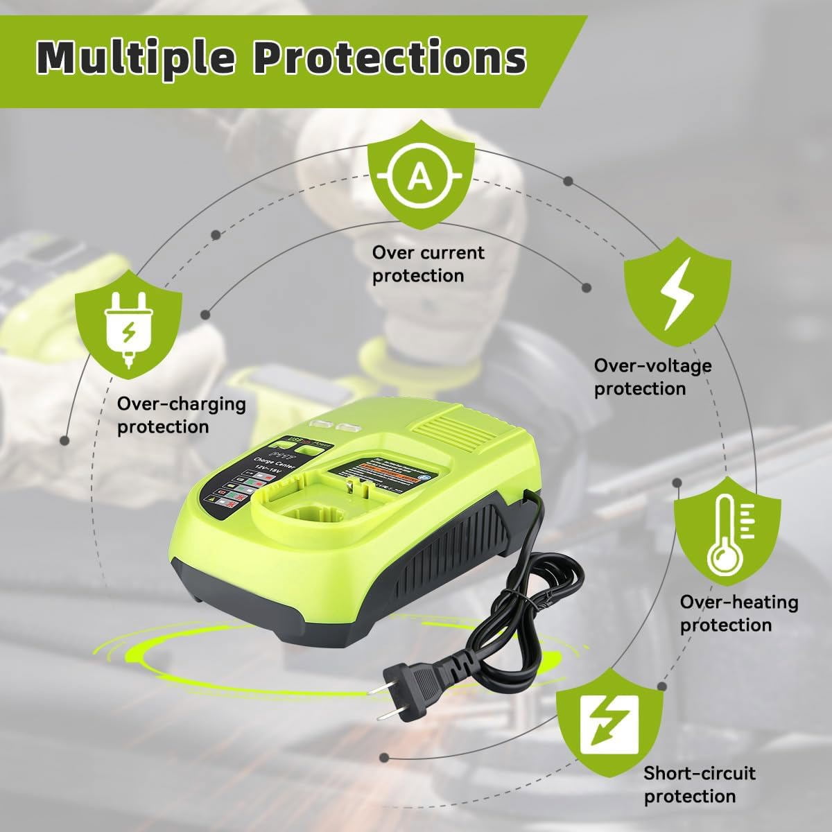 P117 Lithium Ion Dual Chemistry Battery Charger for Ryobi One+ 18V Lithium-Ion NiCd NiMh Battery P100 P101 P102 P103 P104 P105 P107 P108 P118 with 2 USB Port