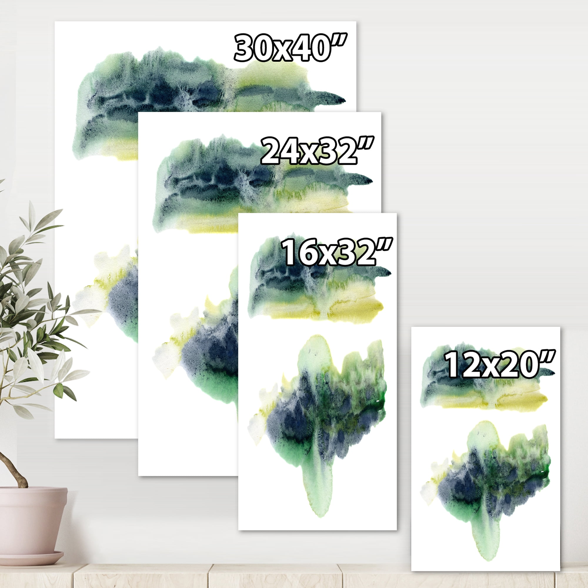 Designart ' Golden Green Abstract Clouds IV ' Modern Canvas Wall Art Print