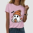 thumbnail image 2 of enyan Women'sHalloween Shirts Cute Spooky Season Fall Graphic Funny Tees Ghost Print T-Shirt Tops Pink,XXL, 2 of 6