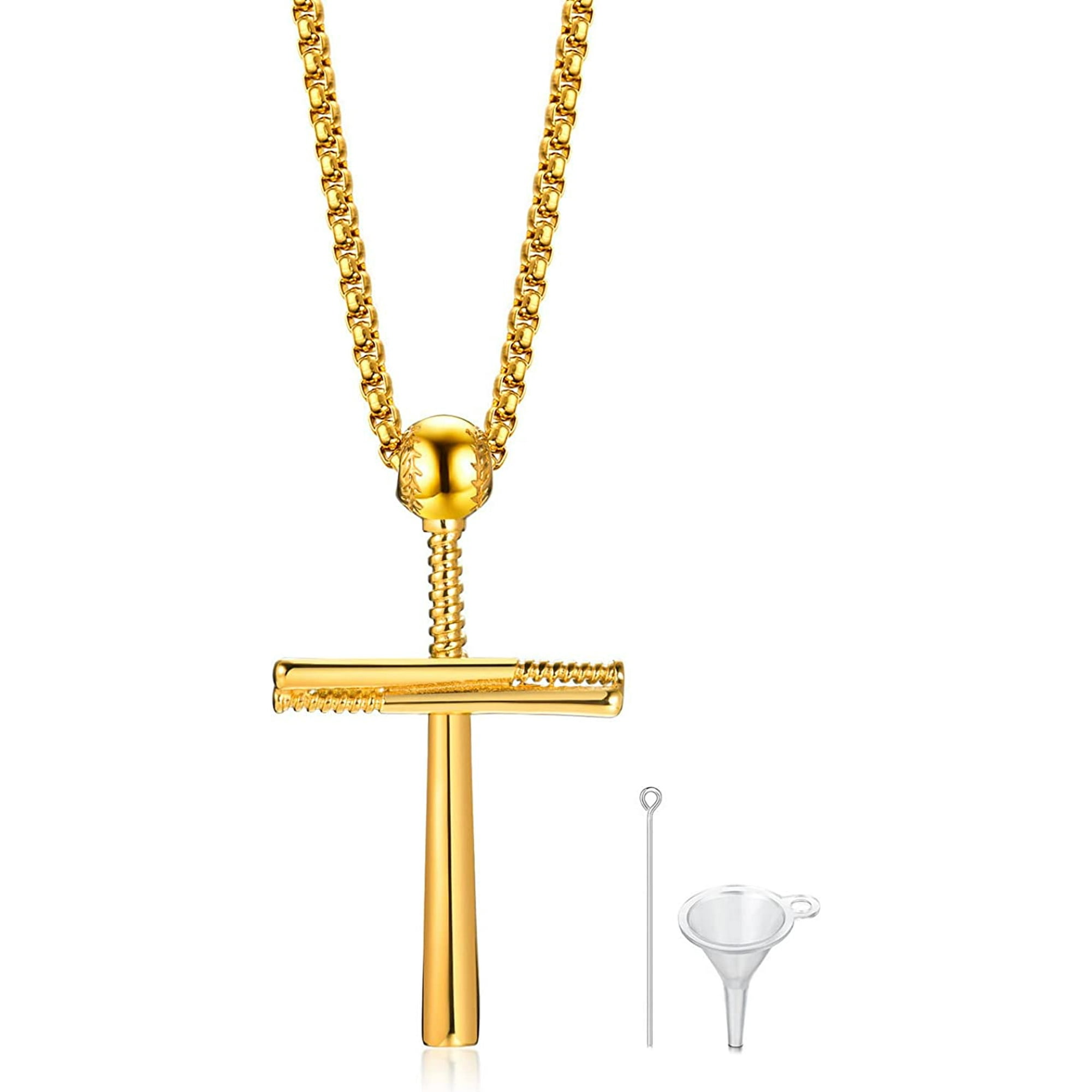 Shtuuyingg Baseball Urn Necklace For Ashes Unisex Stainless Steel Sport Cross Cremation Baseball Bat Cross Urn Memorial Pendant Necklace For Men Wo
