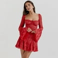thumbnail image 2 of Womens 2025 Square Neck Dress Long Sleeve Sleeve A-Line Short Mini Dresses Red S, 2 of 6