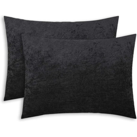HTOOQ Pack of 2 Cozy Standard Pillow Shams Cases for Bed Bedding Decoration Solid Dyed Soft Chenille 20 X 26 Inches Black