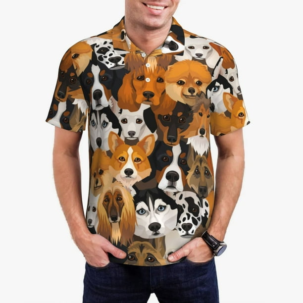 Balery Dogs Different Breeds Camisa Polo de Hombre con Estampado, de Manga Corta y Tejido Medio, Camisa Tipo Golf Polo-Small