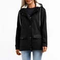 thumbnail image 4 of WTOBBY Women's Composite Velvet Windbreaker Jacket Long Sleeve Hooded Waterproof Rain Coat Solid Color Zip Up Fleece Lined Warm Outerwear for Hiking Travel,Black L, 4 of 8