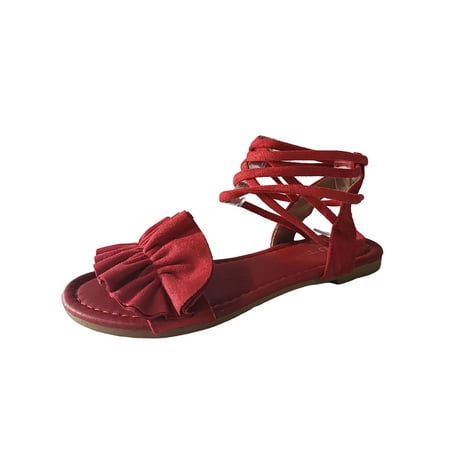 

Ritualay Lady Lightweight Lace Up Sandals Casual Breathable Flower Decor Shoes Work Comfy Open Toe Flats