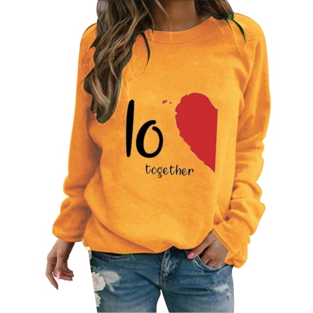 Chandail Col Rond de la Saint-Valentin pour Femmes Manches Longues Chandails en Molleton Cœur d'Amour Cadeau Graphique Fête des Mères 2024 Chandail en Molleton Imprimé Cœur Mignon Chandail Col Rond Manches Longues