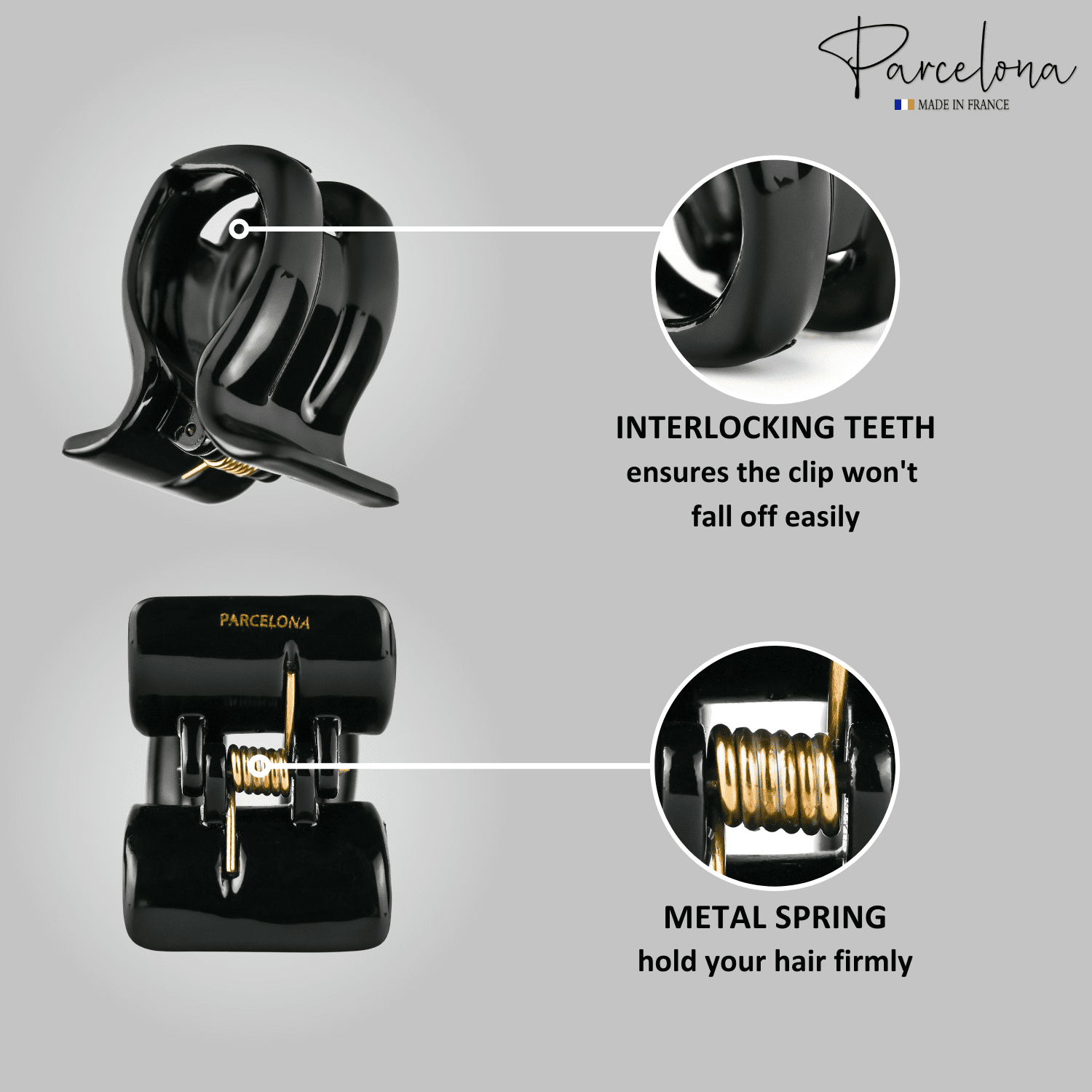 Parcelona French Small Hair Claw 1.75" Cellulose Acetate Strong Grip Jaw Clip (1Black&1TortoiseShell)