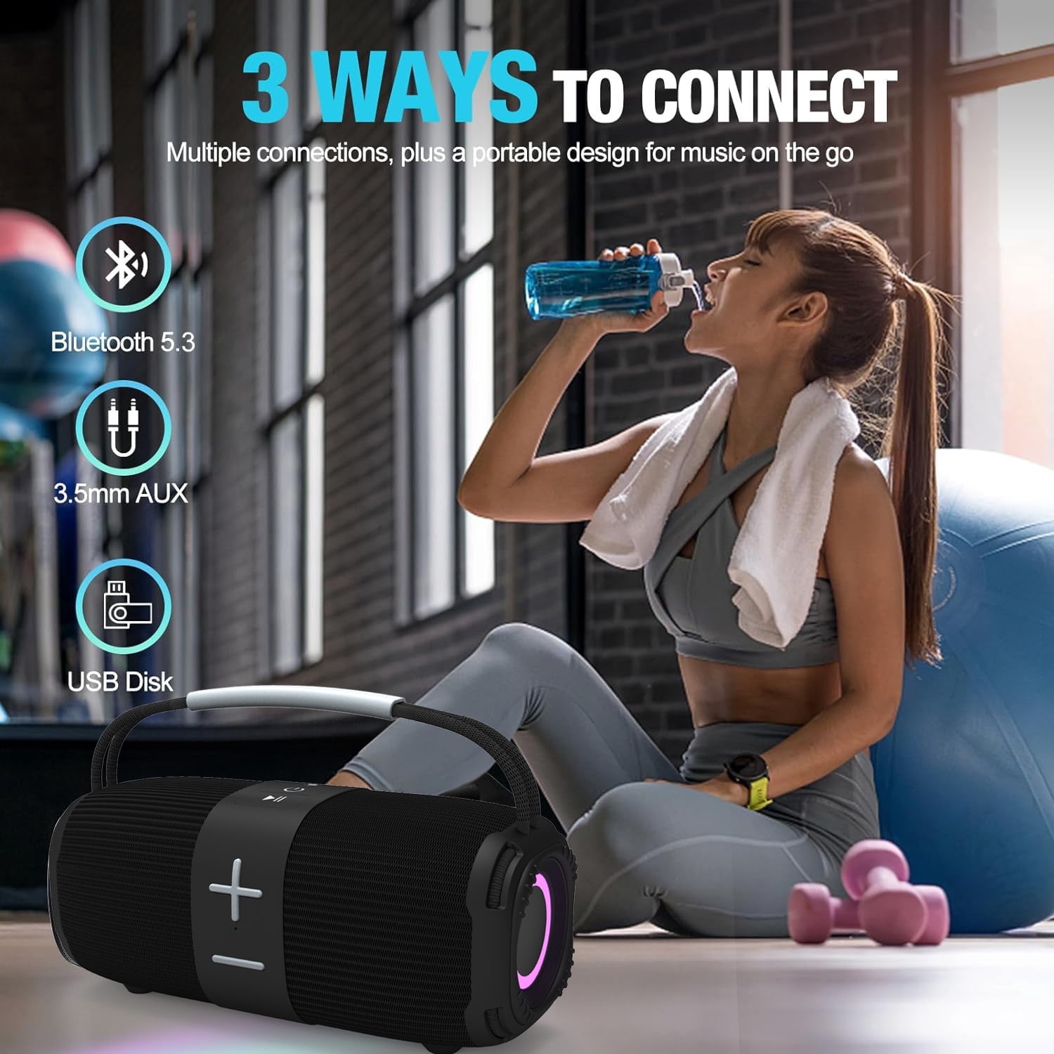 Babyltrl Portable Bluetooth 5.3 Speaker,Wireless Speaker with Dynamic LED Lights and Powerful 360° Sound,TWS Pairing,Outdoor Music Party Show,Black