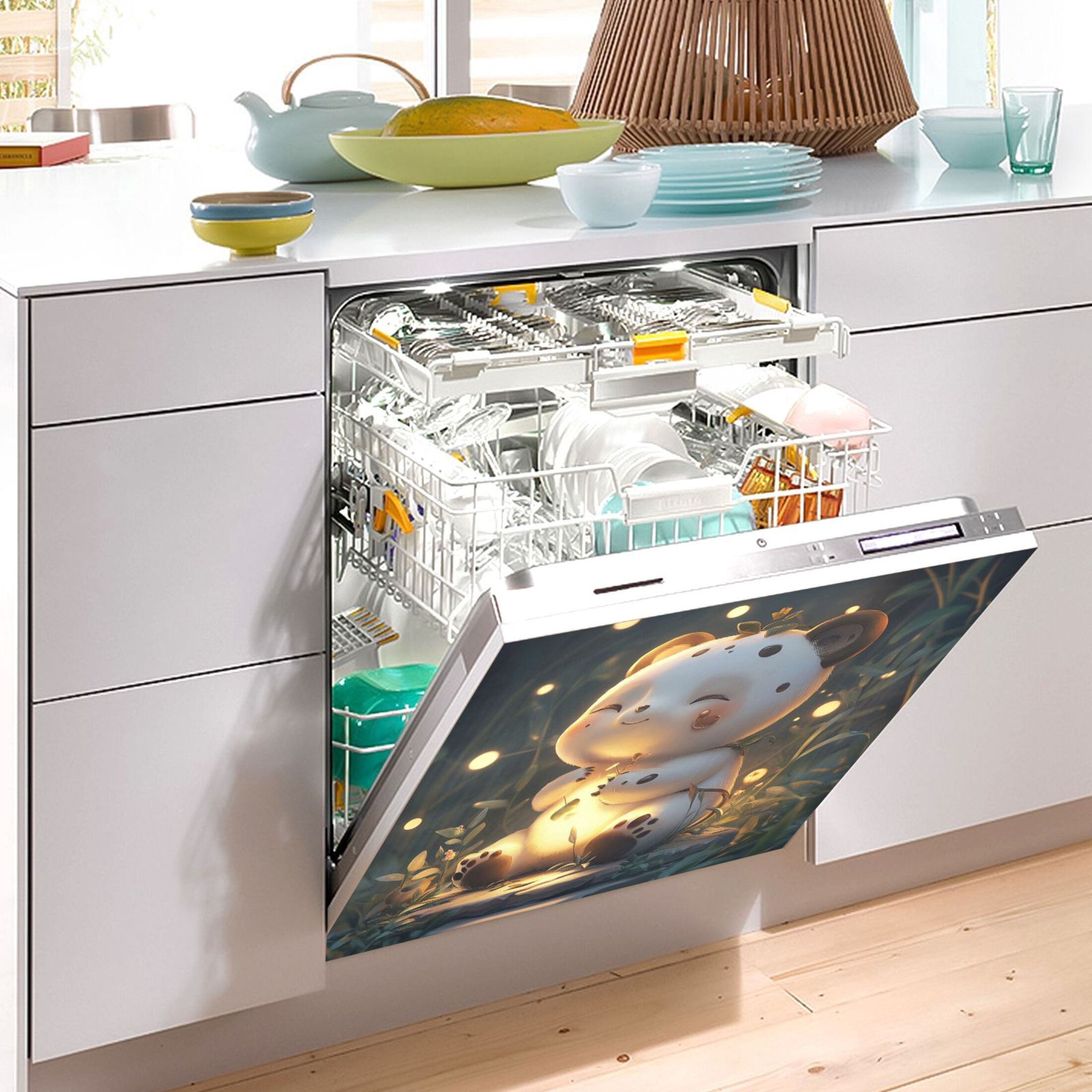 Dishwasher Magnetic Sticker 23x26 Inch Refrigerator Magnetic Sticker Washing Machine Magnetic Sticker Kitchen Panel Magnetic Sticker Home Decor Grey Cartoon Bear