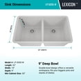 thumbnail image 4 of Lexicon Platinum 32 Inch Quartz Composite 50/50 Kitchen Sink Double Bowl Includes 2 Stainless Steel Grid, 1 Decorative Color Matched Drain Basket Strainer and 1 Disposal Flange LP-5050 White, 4 of 10