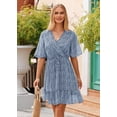 thumbnail image 6 of Maskion Women's Summer Casual Floral Dress Cross V Neck Ruffle Short Sleeve Flowy Mini Wedding Dresses with Belt,XL Dark Blue, 6 of 6