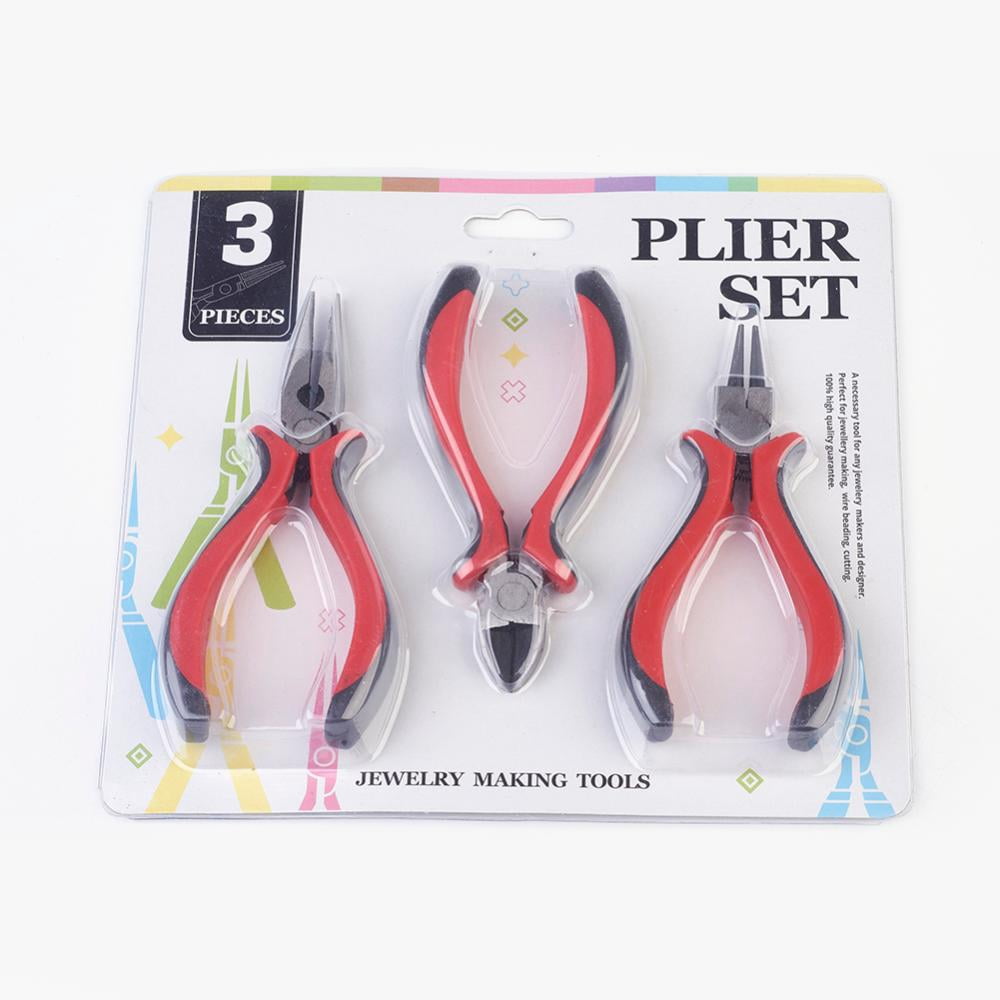 Iron Jewelry Tool Sets: Round Nose Pliers Wire Cutter Pliers and Side Cutting Pliers Red 110~127mm 3pcs/set