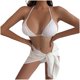 thumbnail image 1 of Traje de baño para mujer, bikini de color liso sin espalda con cordón y tirantes divididos, conjunto de tres piezas, trajes de baño para mujer, 1 of 5