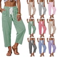 thumbnail image 7 of Striped Pants for Women Cropped Length Pockets Drawstring Wide Leg Sweatpants Vacation Casual Trendy Summer (M, Purple), 7 of 7