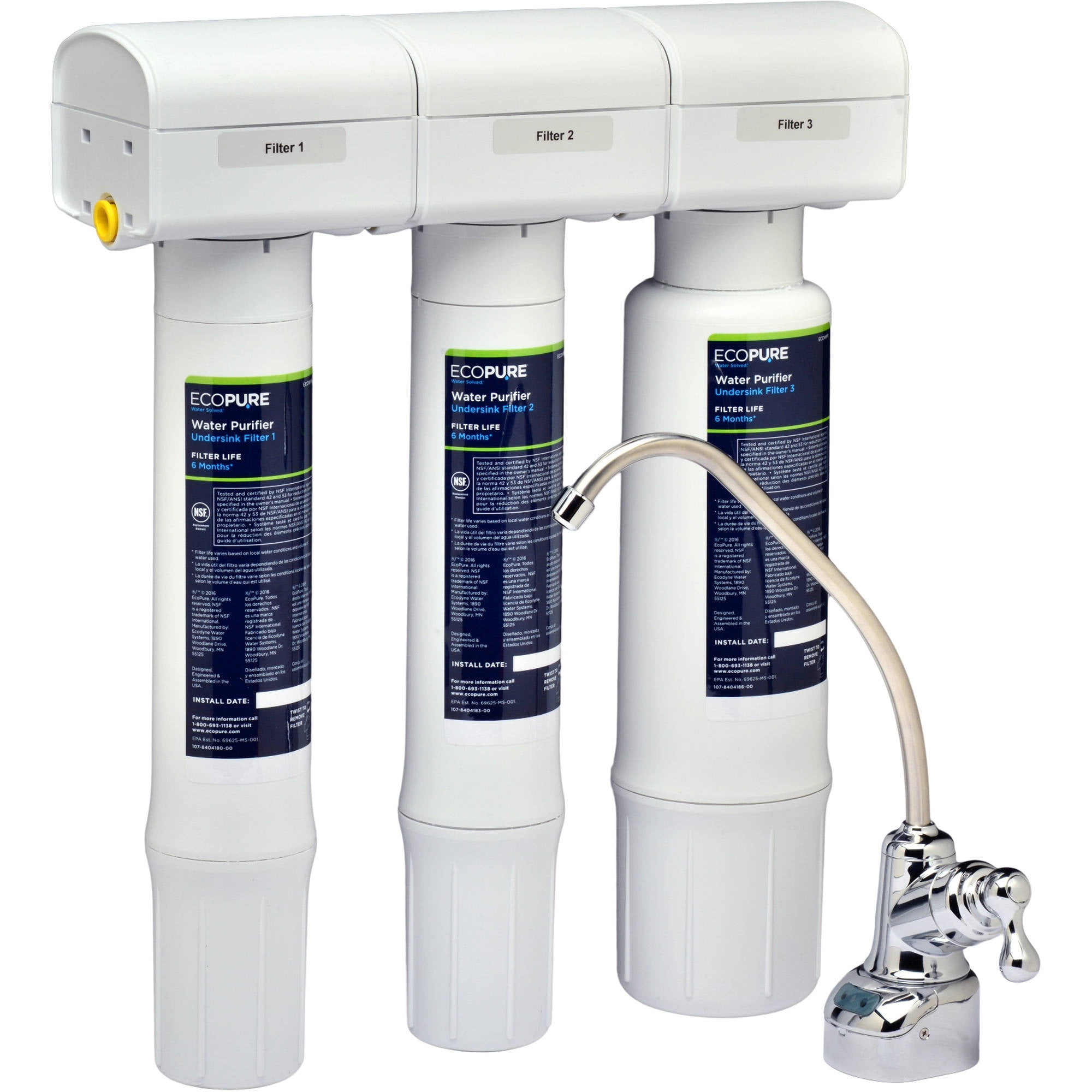 EcoPure Water Purifier Under Sink Water Filtration System (ECOP40