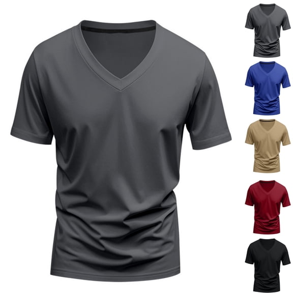 HAJWOH Men’s V-Neck T-Shirts Soft Pre-Shrunk Short Sleeves, Reinforced Collar, Crew Neck, Casual Fit