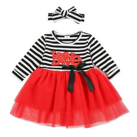 

QYZEU Cute Crop Tops for Girls 10-12 Baby Girl Swaddling Blankets Toddler Kids Baby Girls Long Sleeve Letter Cute Cartoon Striped Patchwork Tulle Dress Princess Dress With Headbands Outfits Set 2Pcs