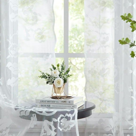 Juego de 2 cortinas Jubilantex de encaje floral blanco transparente, 132 x 213 cm