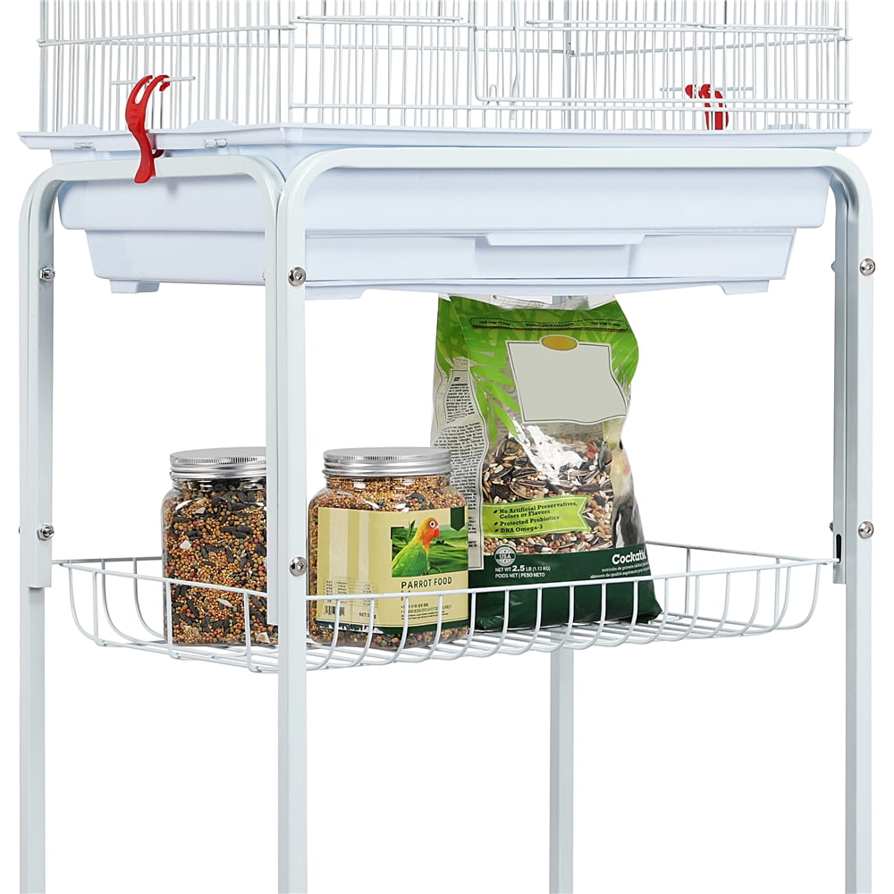 Yaheetech 64"H Open Top Metal Bird Cage Large Parrot Cage w/ Double Doors & Rolling Stand for Budgie Parrot Canary Cockatiel, White