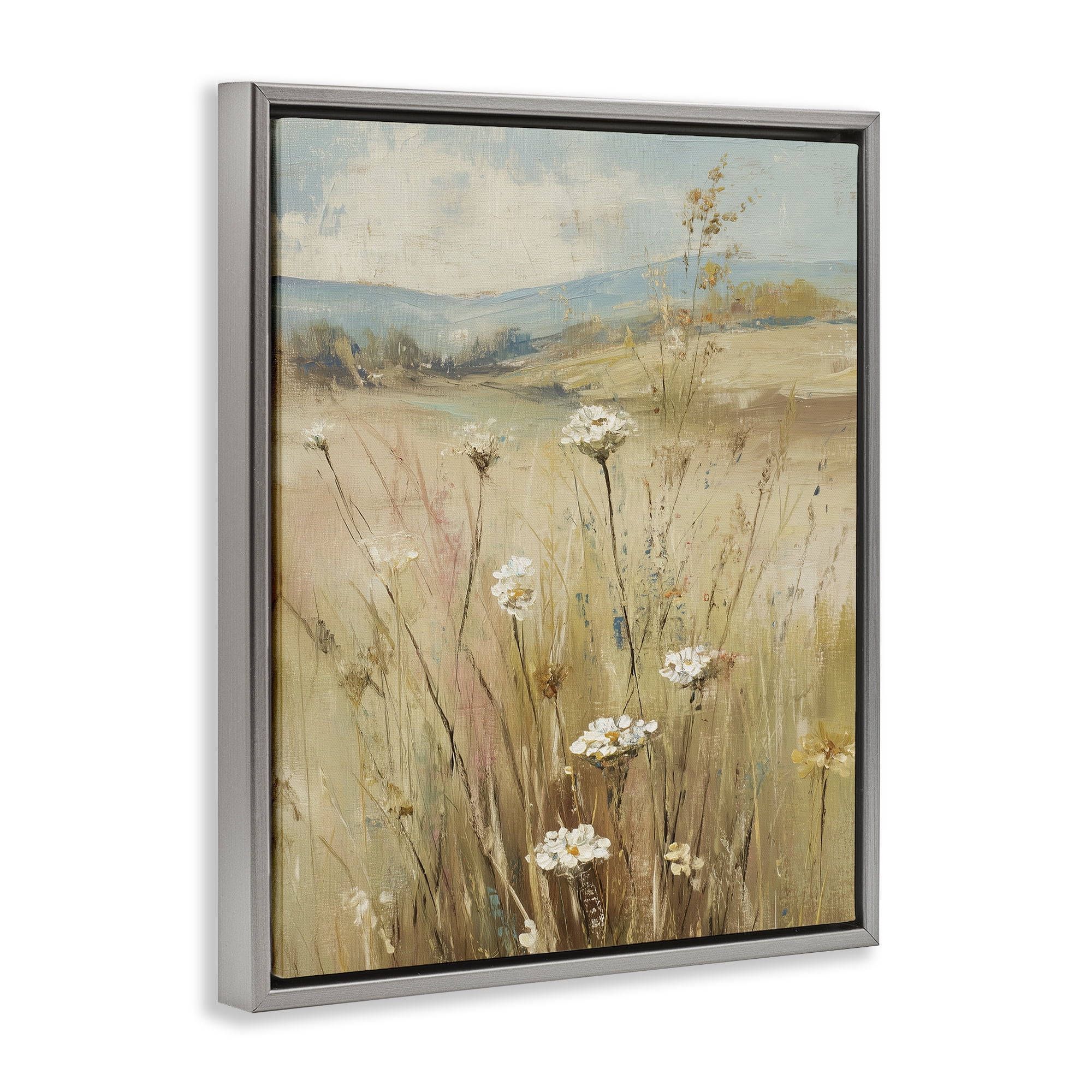 Stupell Industries Natural Lush Hillside Blooms Gray Framed Floater Canvas Wall Art, design by Svetlana Aleynikova