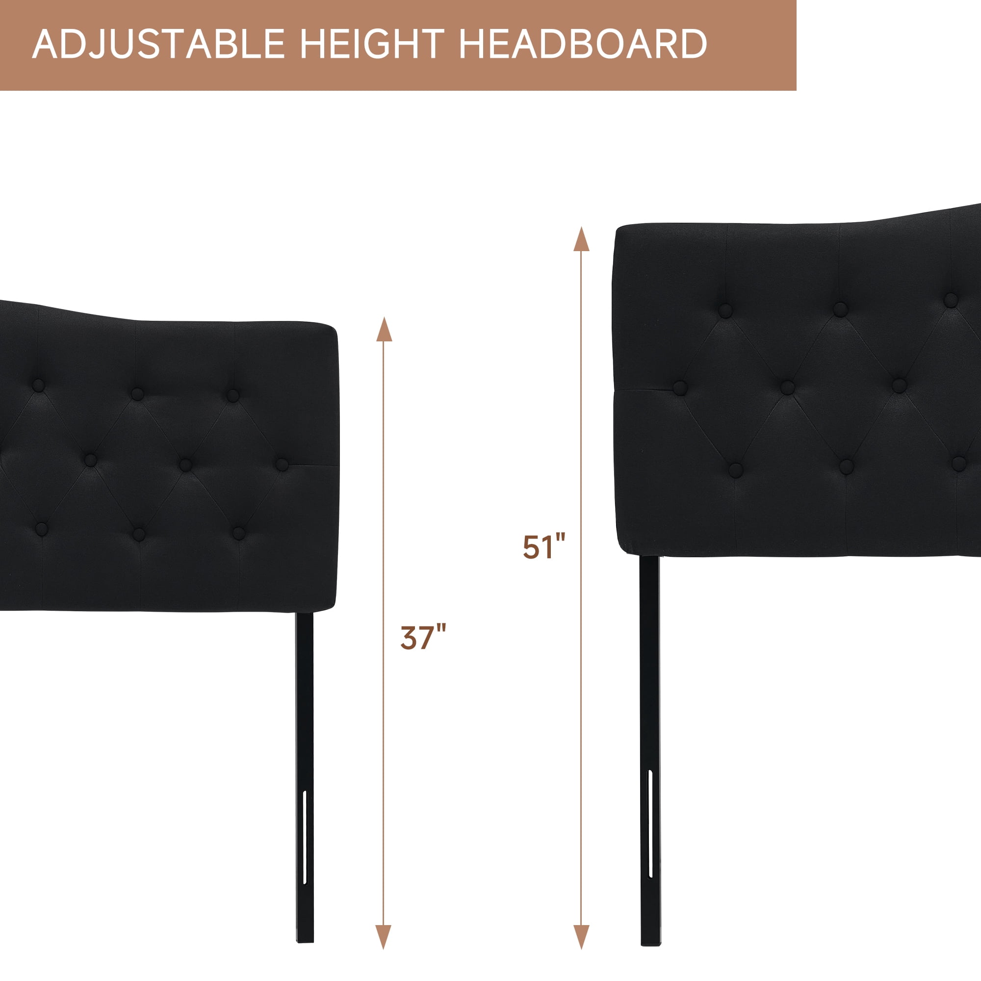 JONPONY Tufted Upholstered Headboard Queen Size, Solid Wood Head Board with Durable Metal Legs, Adjustable Height Head Board, Black