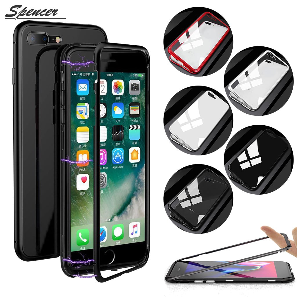 Fitness Metafoor thema For iPhone 7/7Plus/8/8Plus,360Â°Protection Bumper Case Magnetic Adsorption  Metal Case Tempered Glass Cover - Walmart.com