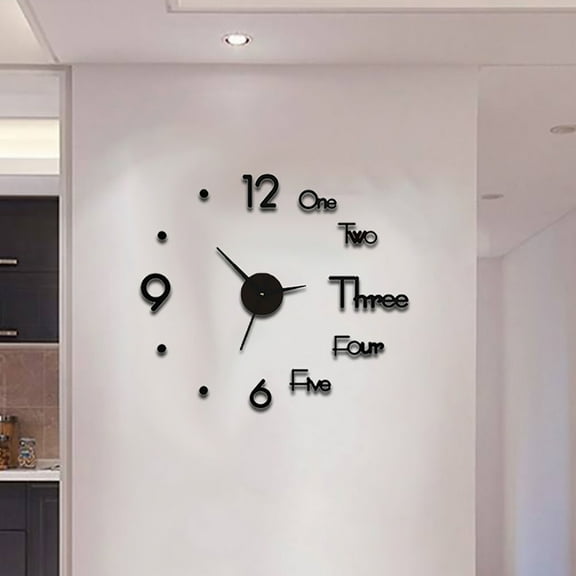 DEEPCRAFF Modern Clock 1Set Wall Adhesive Clock Round Black Plastic Mute Operation Home Decor