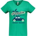 thumbnail image 3 of Inktastic Paradise Beach in Delray Beach with Palm Trees and Car Women's V-Neck T-Shirt, 3 of 5