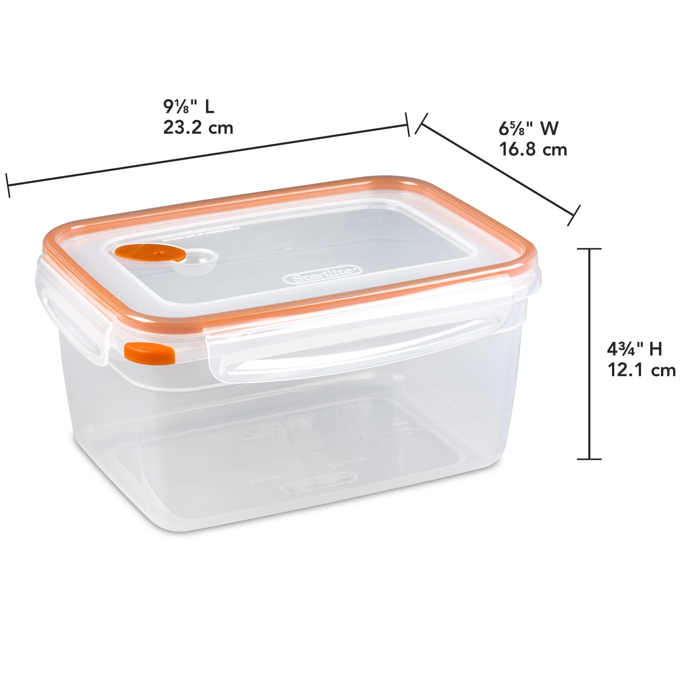Sterilite Ultra•Seal™ 12.0 Cup Rectangle, Latching Food Storage Container, Airtight Watertight Seal, Orange, 6 Count