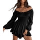 thumbnail image 1 of Mono con hombros descubiertos, manga larga, dobladillo con volantes y estampado de lunares, vestido informal para mujer, negro, XL, 1 of 6