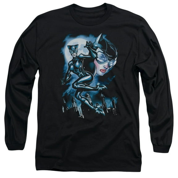 Batman Moonlight Cat Long Sleeve Adult 18/1 T-Shirt Black