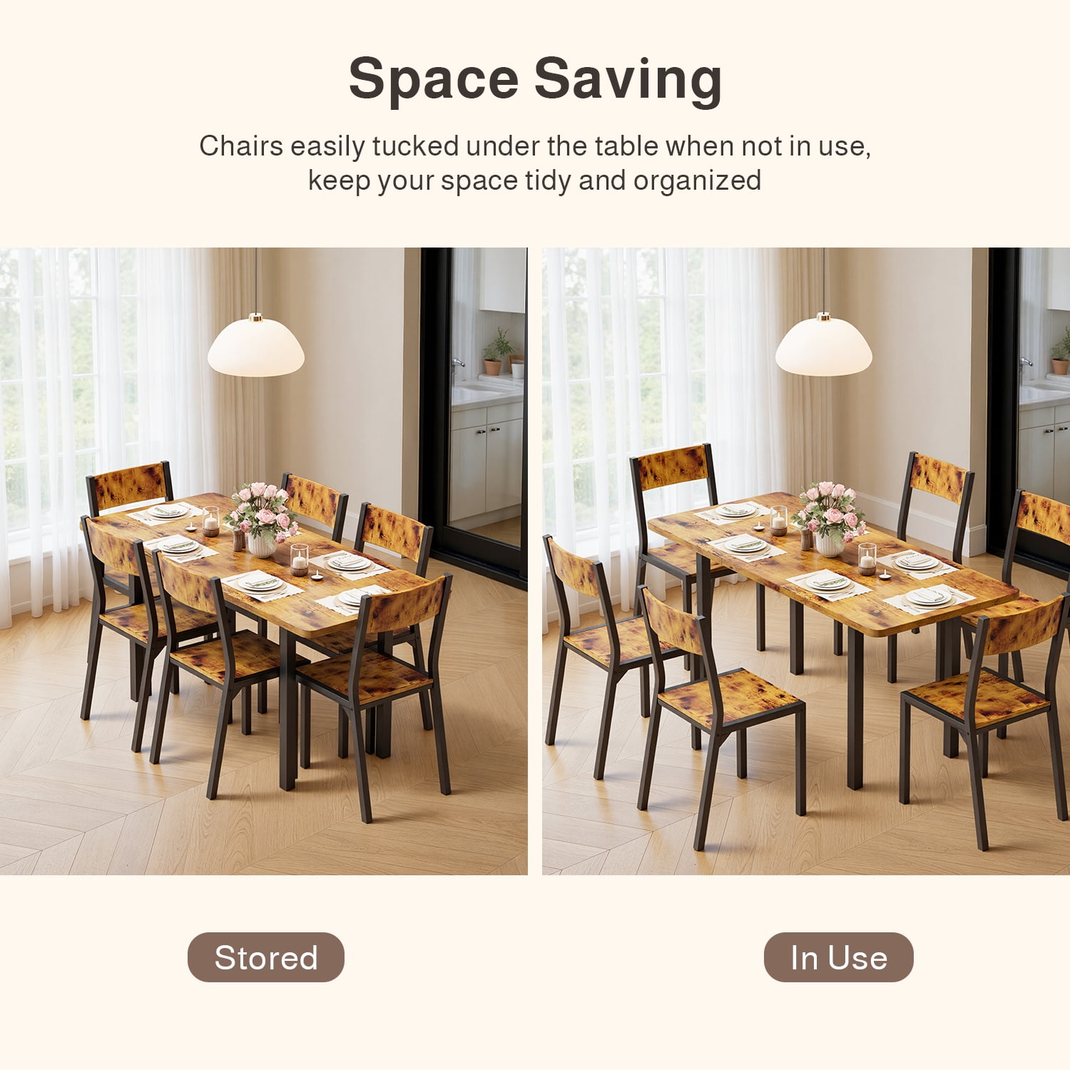 Lofka 7-Piece Extendable Dining Table Set with Six Chairs for