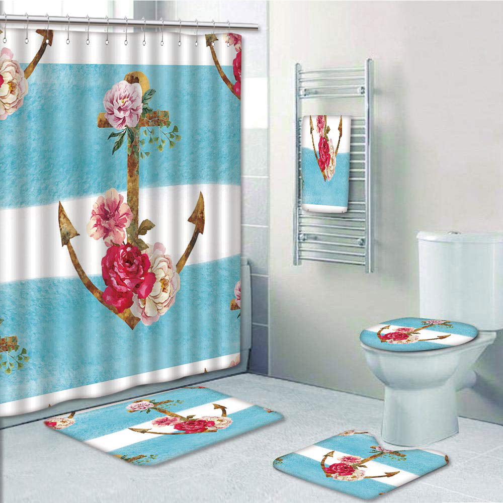 Details about   Flamingo Print Waterproof Shower Curtain Bathroom Toilet Mat Set Non-slip 