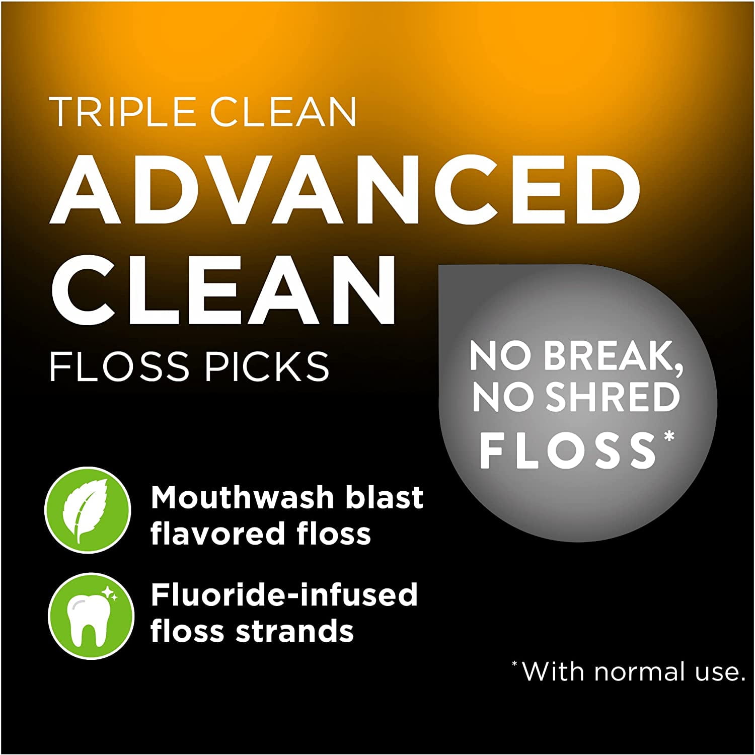 Triple Clean Advanced Floss Picks, No Break & Shred Floss, 75 Count, 3 Pack