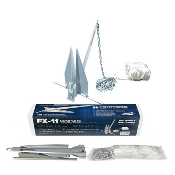 Fortress Anchor Boat Anchor FX-11-AS Fortress; Fluke Style; 7 Pound Weight; 27 Inch Length x 22 Inch Width; Anodized; Silver; Aluminum-Magnesium Alloy; Adjustable Fluke Angle