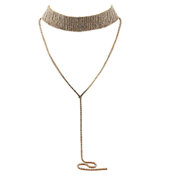Fiudx Collar Geométrico de Aleación Multicapa con Diamantes, Diseño Único con Incrustaciones de Borlas, Accesorio de Moda, Ideal para Noche, Fiesta o Evento, Un Elegante Regalo para Mujer.